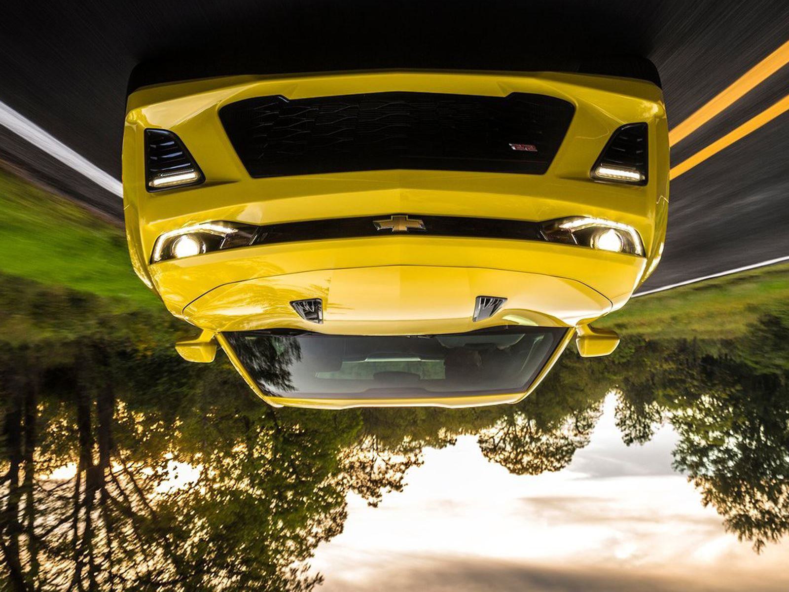 Flipped Image of a yellow camaro car
